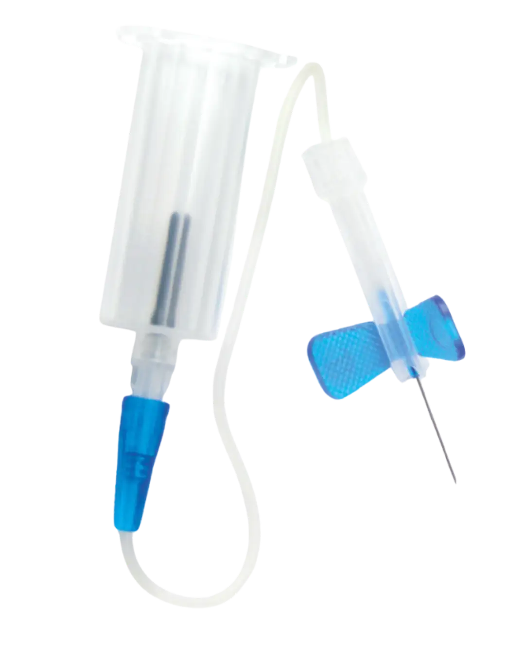 Aguja mariposa de seguridad con adaptador Luer y soporte